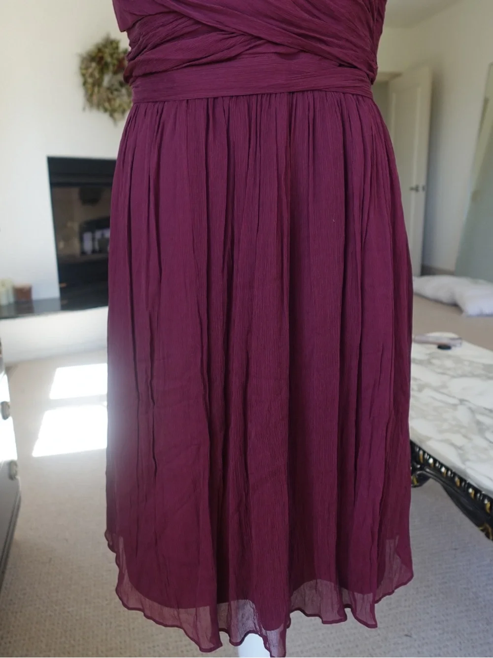 J.Crew Heidi dress in burgundy wine red 100% silk mini v neck chiffon